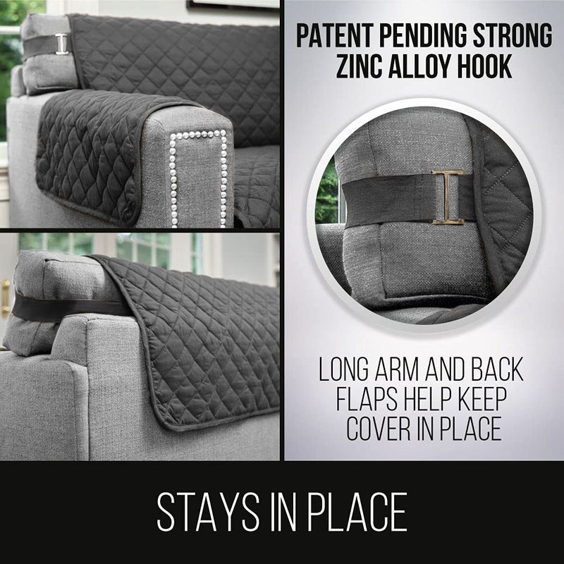 Sofa Shield Armchair Slip Cover with Patented Strap, Cushion Protector, US Designed Reversible Stain and Dog Tear Resistant Slipcover, 48 inch Seat, Washable Covers for Dogs Pets, Charcoal - Image 3